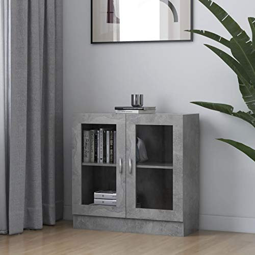IKAYAA Vitrinenschrank Wohnzimmerschrank Glasvitrine Betongrau Bücherschrank 82.5 x 30.5 x 80 cm Sammlervitrine Standvitrine Küchenschrank Wandregal Wandvitrine Holzwerkstoff