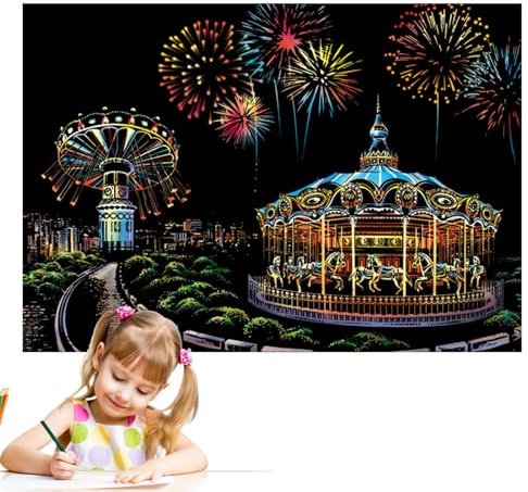 Decorhome Kratzpapier, Schwarzes Kratzpapier - Stadt-Sehenswürdigkeiten-Kratzblock für Kinder, Handwerk, Zeichenbrett, Kritzelblöcke für Mädchen und Jungen, Spielzeug, Halloween-Partyspiel,