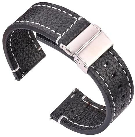 KanaAt LKQASD Echtleder-Armband, kompatibel mit Uhrenarmband 18 mm, 24 mm, 22 mm, Damen, Herren, Schwarz, Braun, weiches Rindsleder-Armband