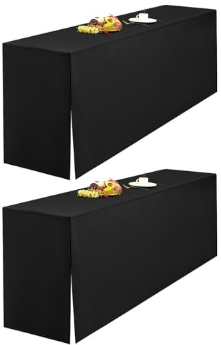 LYAFS 2er-Pack Schwarz Biertischhusse 220 x 50 cm Split-Design and Natürliche Hängekante Biertischhusse für Bierzeltgarnitur Blickdicht Waschbar Tisch für Hochzeit Sammeln Empfang Outdoor-Bankette