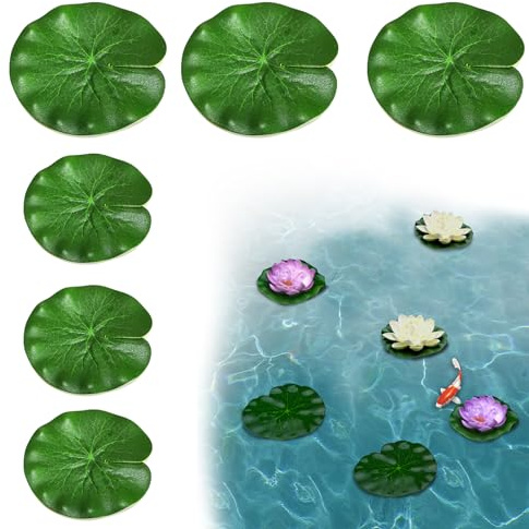 SwirlColor Lotusblätter Set 6 Stück, Realistische Seerose Künstlich Schwimmendes Schaumlaub für Aquarienteichdekoration - Grün