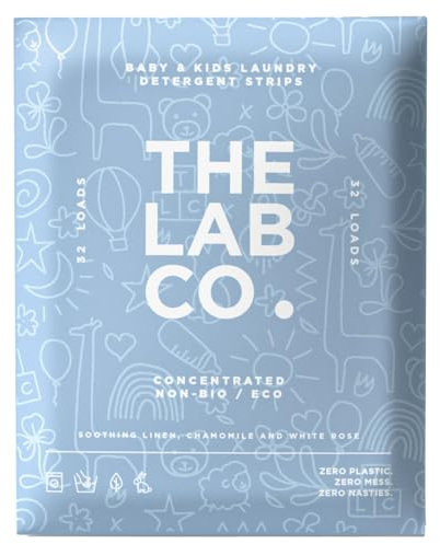 The Lab Co. Laundry Detergent Strips Washing Sheets | Eco Ultra-Concentrated | Non-Bio for Sensitive Skin | Non-Toxic Fragrance | EDC-Free | Lab-Tested | Soothing Linen Chamomile White Rose | 32 Loads