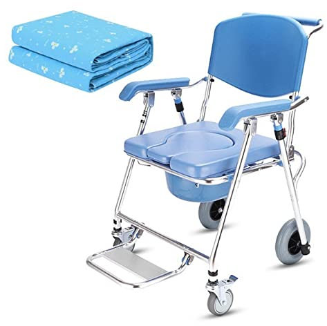 CRBUDY Toiletten-Duschstuhl, Faltbarer Transportstuhl, Nachttoilettenstuhl mit abnehmbarem Topf, beweglicher Fußstütze, Faltbarer Pedalrollstuhl für ältere Menschen mit Behinderungen (B)