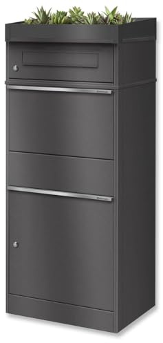 Metzler® boîte à Colis extérieure avec Toit végétalisé et Double Compartiment sécurisé Gris métallisé – Acier thermolaqué résistant – réception 24h/24 – Jusqu’à Format DHL M – Bispo