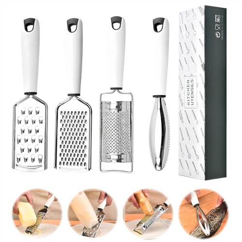 Râpe à fromage, zesteur de citron, 4 pièces, pour tous les types de fromage, citrons, chocolat, fruits et légumes, extracteur d'écailles de poisson, ensemble de râpes multi-usages, fabriqué en acier