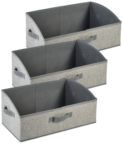 DAYARD Stoffkörbe [3er-Pack], Trapez-Aufbewahrungsbehälter mit Griffen, faltbare Körbe, Aufbewahrungsboxen für Regale, Schrank, Bücherregal, Organizer-Behälter, 50,8 x 27,9 x 20,3 cm, Grau