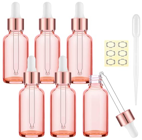 Alledomain 6Pcs, 15Ml Rose Gold Glass Bottles with Dropper Pipettes, Empty Eye Dropper Bottles Rose Golden Cap Refillable Sample Container for Essential Oils/Massage Oils/Body Oil/Chemical Liquid
