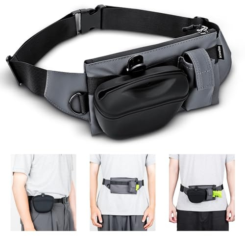 2 In 1 Dog Treat Pouch for Training, Upgrade Treat Pouch for leash with Removable Clip on Silicone Treat Bag & Built-in Poop Bag Dispenser,Waist Belt Fanny Pack for Pet Puppy Training Walking Hiking