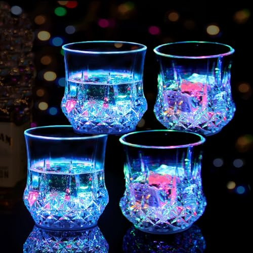 4 PCS LED Cup Light Up Cups Novelty Fun Cocktail Glasses Clubbing Shot Glasses Christmas Cocktail Wine Glasses Acrylic Glass Automatic Water Activated Beer Mug Cup for Party Bar Best Friend Gift
