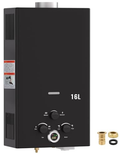 VELPAX Scaldabagno a gas, scaldabagno istantaneo per esterni, 16 l, con display digitale e protezione multipla, per doccia interna, angolo cottura, lavanderia, cortili, spettacoli all'aperto