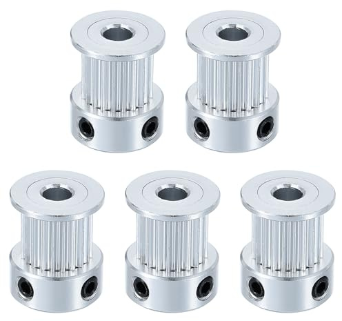 QUARKZMAN 5Stk Aluminium 20 Zähne 5mm Bohrung 10mm B Zahnriemenscheibe 2GT | 10mm Breite Umlenkrolle Synchronräder Getriebeteil für 3D Drucker, Silber