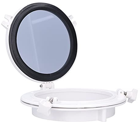 Luocute 10in Round Portlight Porthole Tempered Glass Opening Window for Marine Boat Yacht RV, ABS Material, Swingable with Rubber Seals, 316 Stainless Steel Hardware, Easy Installation