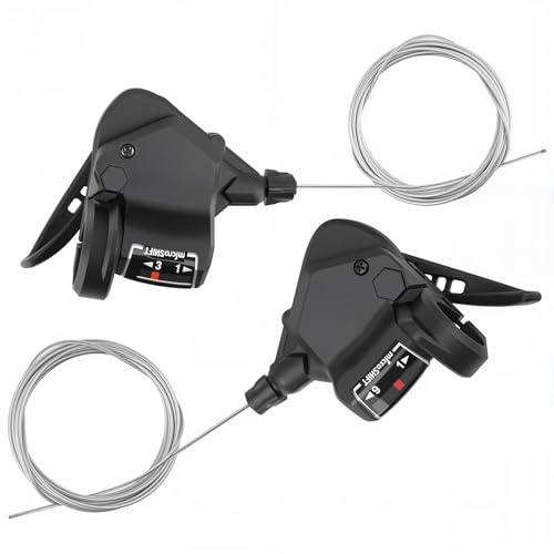 GRELiving Pair Bike Shifter 3x8/9/10 Speed Left and Right Thumb Gear Shifter for Moutain Bike, Road Bike, MTB, BMX, Fixie Gear, Cycling (3x9 Speed)