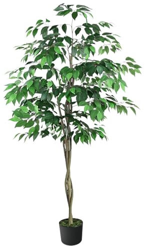Künstlicher Baum für drinnen und draußen, künstlicher Ficusbaum mit natürlichem Holzstamm, Kunststofftopf für die Baumschule, künstliche Pflanze für die Heimdekoration im Büro, FAL(160cm)