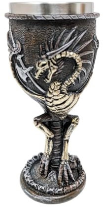 JRose Collections Dragon Goblet 200ml Medieval Dragon Chalice with Stainless Steel Cup Insert Fantasy Resin Drinking Vessel Ornament Gothic Style Home Bar Display