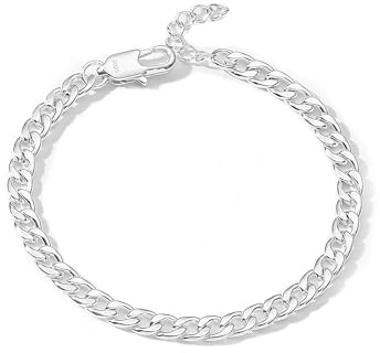 Esrael 925 Sterling Silver Bracelet for Men, Mens Silver Bracelets 5mm Cuban Chain Bracelets Mens Bracelet Jewellery Gifts for Him