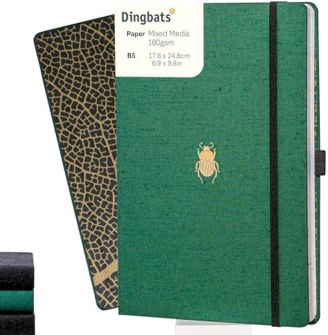 Dingbats* Pro B5 Lined Large Notebook - Textile Cover, Thread-Bound Journal - For Work, Travel - Pocket, Elastic Closure, Pen Holder, Bookmark