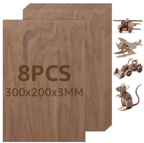 APACALI 8 láminas de madera contrachapada A4 de 3 mm, 300 x 200 mm, madera de nogal, láminas de madera para manualidades, contrachapado de abedul, placas de madera para manualidades para proyectos