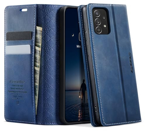 CaseMe für Samsung Galaxy A53 Hülle, Magnet Leder Klapphülle RFID Schutz | Retro PU Leder, 2 Kartenfach, Standfunktion, Stoßfest, Flip Case, Handyhülle für Galaxy A53 5G 6,5'', Blau