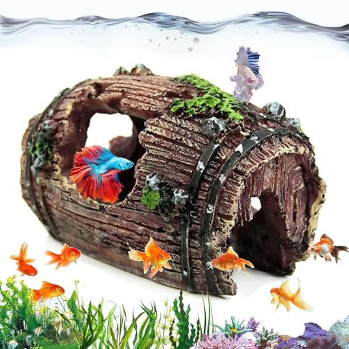 Dtoterul Aquarium Deko Höhle, Baumstamm Höhle Aquarium Aus Holz, Versteck für Fische, Hohlbaumstamm Aus Harz - Rock Cave Ornament für Aquarien