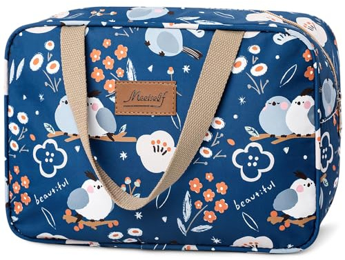 wordmouk Toiletry Bag Large Capacity Waterproof Travel Makeup Bag Portable Wash Bags with Zippers Hand-Held Floral Cosmetic Bags Bathroom Storage Case Organizer for Women Girls Ladies
