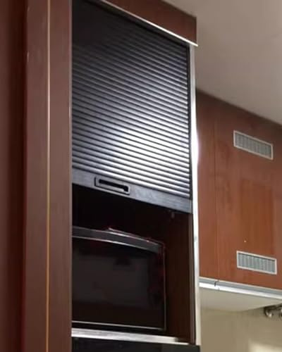 Puerta Plegable Kit de Armario de Cocina con Puerta de Persiana Negra, Puerta Corrediza Enrollable para Armario, Puerta Plegable de Plástico ABS, Puerta de Garaje para Electrodomésticos(45x90cm (17.7x