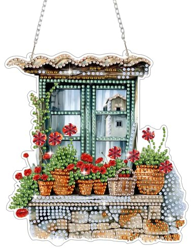 Bowetile Diamond Painting Anhänger Fensterblumen, Diamond Painting Fensterbilder Erwachsene,Kinder Hängende Ornament Motive Bastelset für Fensterbilder Wand Garten,Decor Geschenk