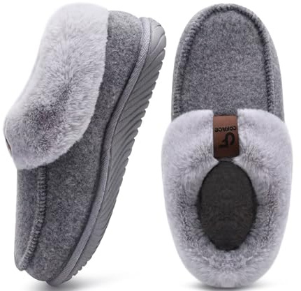 COFACE Chausson Femme Hiver Chaud Feutre Pantoufles Peluche Fourrure Doublure Fermé Charentaise Confort Mousse à Mémoire de Forme Slippers Antidérapant Semelle Fleurs Gris 36
