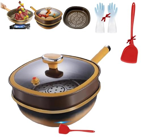 Pentola antiaderente in lega di titanio da 30 cm con coperchio, padelle in titanio per cucinare, padella profonda multiuso con cestello per la cottura a vapore, pentola antiaderente (Pot+Lid+Steamer)