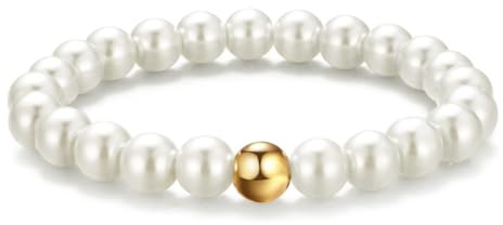 GNALIA Bagues Pour Femme En Pierres Naturelles – Anneau Antistress Élastique Avec Perle Blanc Perle Et Or S925 – Taille Standard – 1 Pièce – Étanche Et Anti-Anxiété