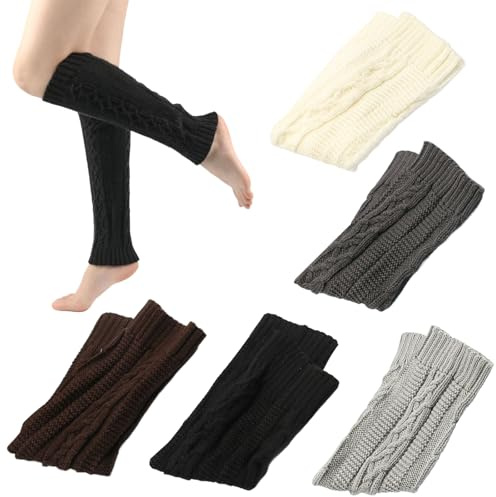 Uoxmiy 5 Pairs Leg Warmers, Knitted Knee Ankle Warmers for Women, Fashion Warm Ladies Legwarmers in Assorted Colours for Winter and Autumn Yoga Dance Sport
