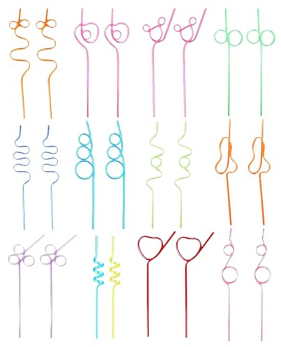 GXGM 24 Pezzi Colorato Cannucce Plastica Ricci,Bambini Cannucce Riutilizzabili, Per Feste,Bar,Matrimoni, Compleanni
