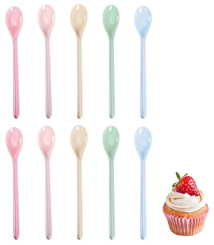 10 Stück Eierlöffel Kunststoff, Plastiklöffel Klein Plastik Löffel Suppenlöffel Plastik Kunststofflöffel Plastiklöffel Langer Stiel Eislöffel plastik für Kaffee Getränke EierJoghurt (18.5cm*10)