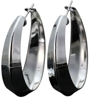 Cute Silver Plated Vintage Style 1.5 Round Folded Edge Hoop Earrings Modern Classic Minimalist Jewelry Design Delicate Accessories for Everyday Style Stylish Pieces for Effortless Looks