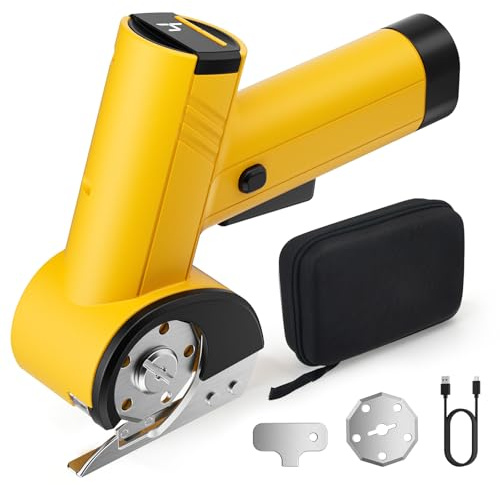 Kabellose kartonschneider 420 U/min, Elektrischer Schere mit 2 Klingen, LED & Digitale Anzeige und 4-Geschwindigkeitsstufen, Rollschneider für präzises Schneiden von Stoff, Leder und Pappe