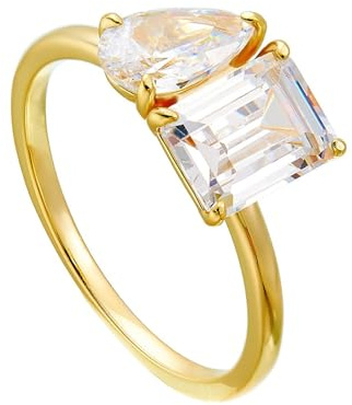Tolldek Partnerringe 9K/14K/18K Weißgold, Klassiker Zierlich Pärchen Ringe mit Moissanit Tropfenschliff Echt Schmuck, Hochzeitsring Weiß Gold Au 375/585/750, Gr.47-65
