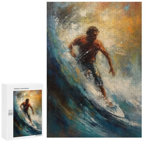 Puzzle 300 PCS Oil Painting of A Surfer Puzzles Für Erwachsene Spielzeug Wanddeko Muster Montageangebot Als Geschenk Für Die Ganze Familie 300 PCS
