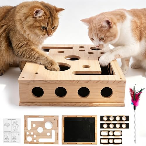Puzle rascador para gatos 2 en 1, caja de limas de uñas con papel de lija, juguete interactivo para gatos de madera para el cuidado de las garras y protección de muebles, tabla de rascar de repuesto