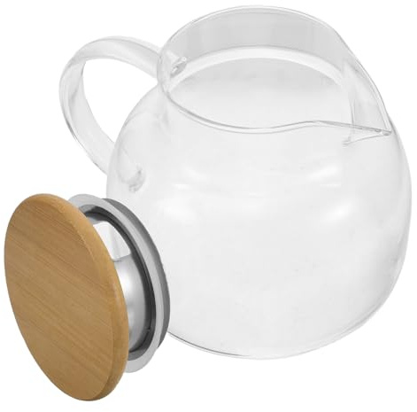 Toyvian Jarra de Vidrio de 1000ml con Tapa de Bambú para Agua Fría, Diseño Geométrico, Boca Ancha para Fácil Limpieza, Adecuado para Refrigerador y Mesa de Comedor