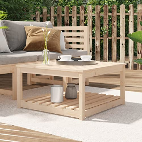 Ordellia Trädgårdsbord av massiv furu 82,5 x 82,5 x 45 cm stabilt terrassbord med hylla, sidobord för utomhus, balkong, veranda, picknick, loungebord, väderbeständigt, robust