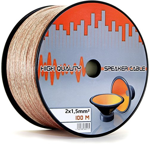 Lautsprecherkabel 100m 2 x 1,5 mm², CCA-Kupfer, Audio Kabel 2x 1,5mm | Transparent, PVC-Dielektrikum, Speaker HiFi Boxen Cable