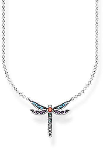 THOMAS SABO Kette Libelle klein 925er Sterlingsilber, Geschwärzt, Schwarz Emailliert