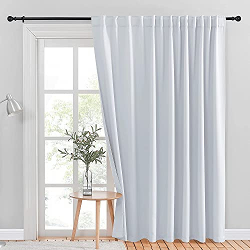 NICETOWN Tenda per porte scorrevoli, trattamento per finestre, Energy Smart, isolamento termico, extra larga, tinta unita, tende oscuranti per porta del patio (bianco grigiastro, 100 x 84 cm, 1 pz)
