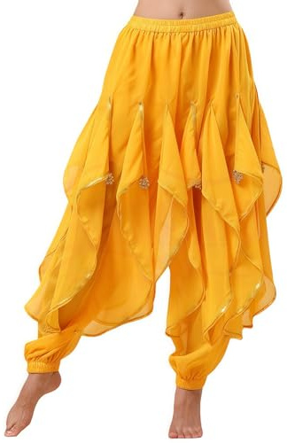Baisdan Harem Pants - Costume da Danza del Ventre, Indiano, Arabo, Tribale, Ondulato, Pantaloni, Giallo, Taglia Unica