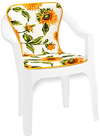 emmevi Dehor - Cojín suave para silla, diseño de girasoles, para interior y exterior, mod. Violino, 34A, color blanco