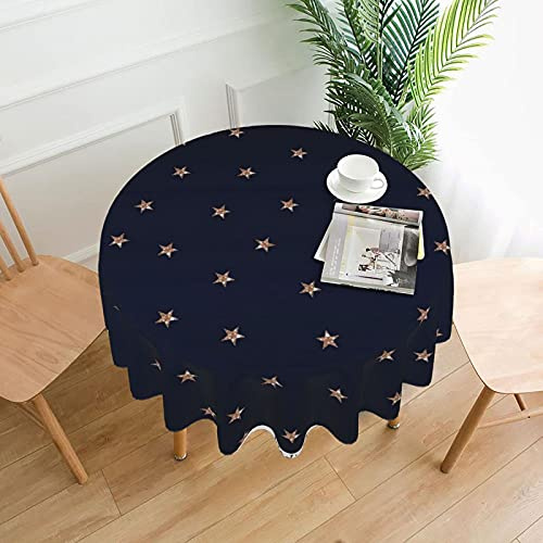 Tablecloth - 60 Round Washable Polyester Table Decorative Table Cover Dark Blue And Rose Gold Pink Glittery Stars Starry