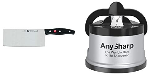 ZWILLING Twin Pollux Chinese Chef's Knife, 7 inch & AnySharp Knife Sharpener with PowerGrip, Silver, One Size