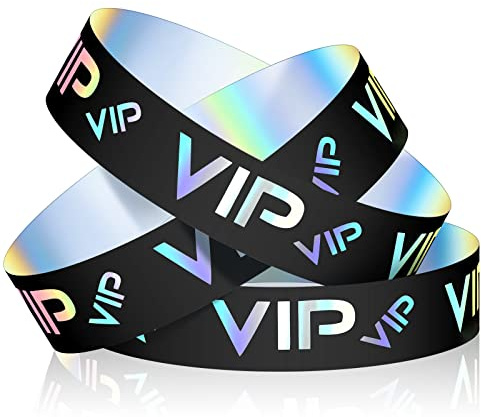 Teling 500 Pack VIP Plastic Wristbands Bracelets Party for Events VIP Custom Wristbands Plastic Bracelets Tear proof Waterproof Wrist Bands Arm Bands for Events Concerts(Black)