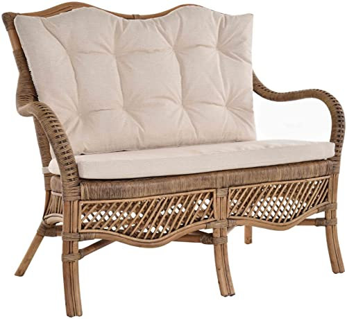 Krines Home Rattan Zweisitzer Bank Orleans Küchenbank Wintergarten Sofa Bank Wintergartenbank (Vintage Braun)