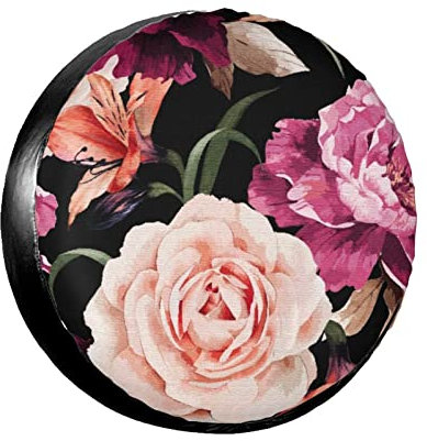 747 Reifenschutzhülle Rosen-Aquarell-Blüten-Pfingstrose-Romantische Frühlings-Eleganz-Schöne Dekoration Universal Ersatzradabdeckungen Staubdicht Reifen Schutzhülle Für Trailer Truck Caravan 16inch